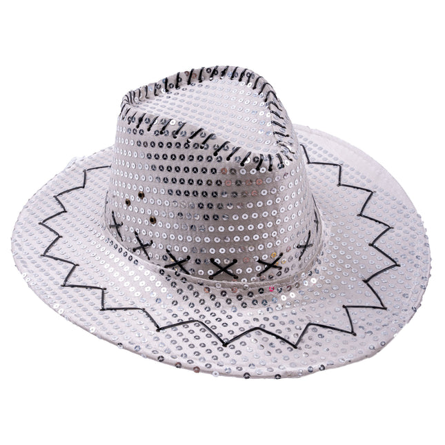Feestbazaar Hoed Cowboy Sequin Zilver