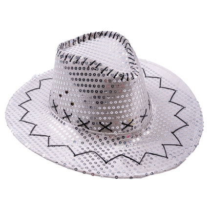 Feestbazaar Hoed Cowboy Sequin Zilver