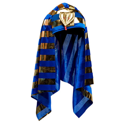 Feestbazaar Hoed Farao Blauw/Goud Lang