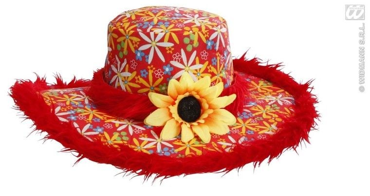 Feestbazaar Hoed Ibiza met zonnebloem Rood