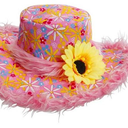 Feestbazaar Hoed Ibiza met zonnebloem roze