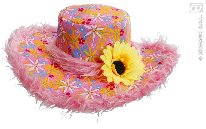 Feestbazaar Hoed Ibiza met zonnebloem roze