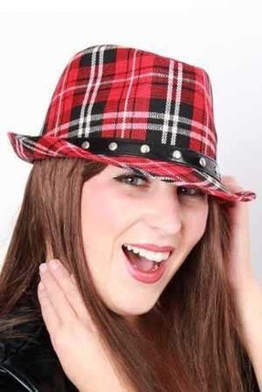 Feestbazaar Hoed kojak schotse ruit rood