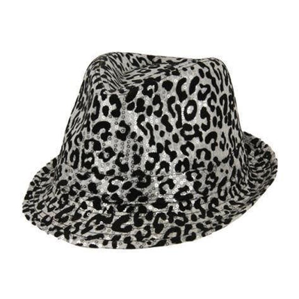 Feestbazaar Hoed paillette print zilver