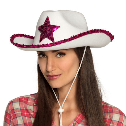 Feestbazaar Hoed Rodeo star wit/roze