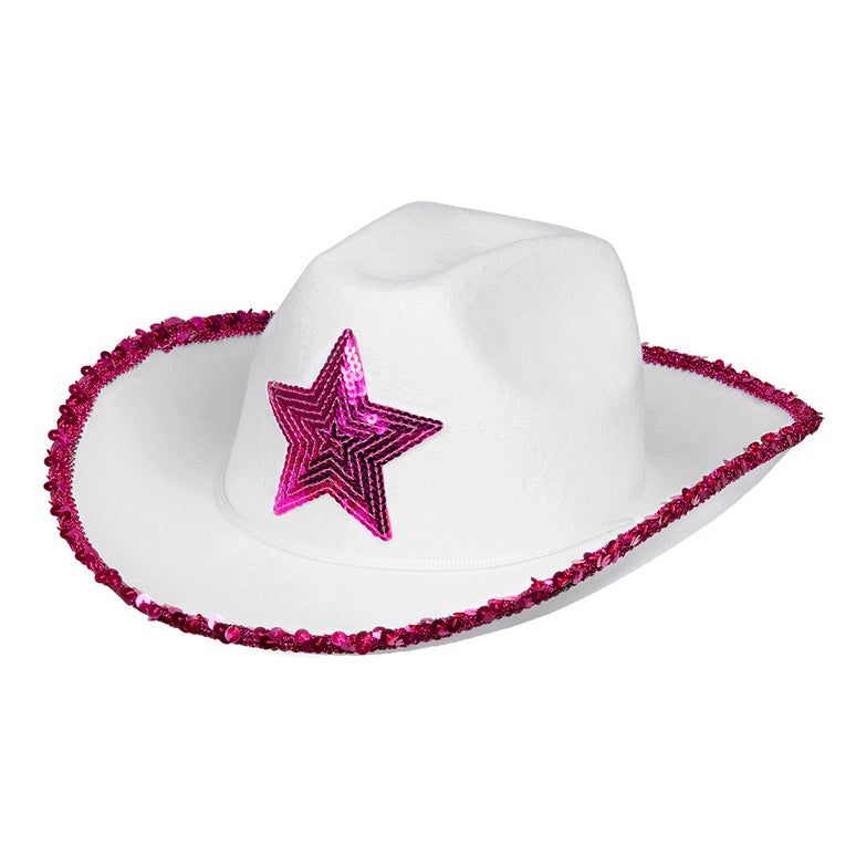 Feestbazaar Hoed Rodeo star wit/roze