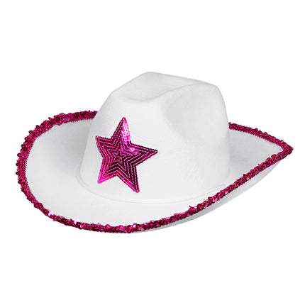 Feestbazaar Hoed Rodeo star wit/roze