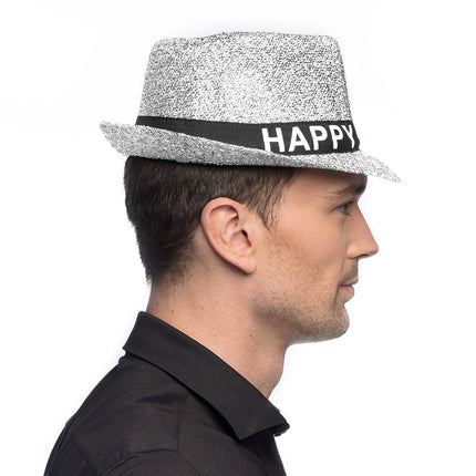 Feestbazaar Hoed Sparkling Zilver 'Happy New Year'