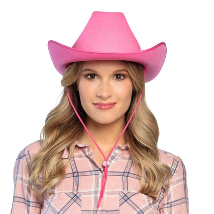 Feestbazaar Hoed vilt Cowboy roze