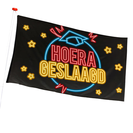 Feestbazaar Hoera Geslaagd Vlag Neon 90 x 150 cm