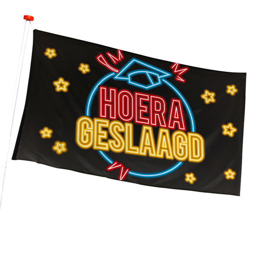Feestbazaar Hoera Geslaagd Vlag Neon 90 x 150 cm