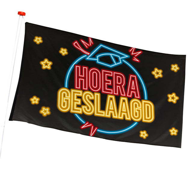 Feestbazaar Hoera Geslaagd Vlag Neon 90 x 150 cm
