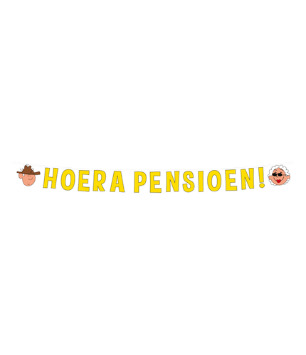 Feestbazaar Hoera Pensioen Letterslinger Geel Cartoon