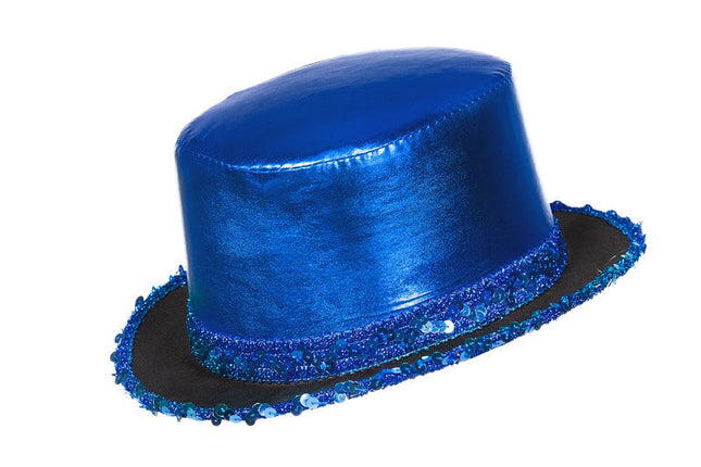 Feestbazaar Hoge hoed lamee met paillettenband blauw