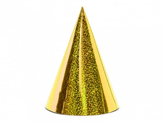 Feestbazaar Holografische Feesthoedjes Goud - 6 Stuks