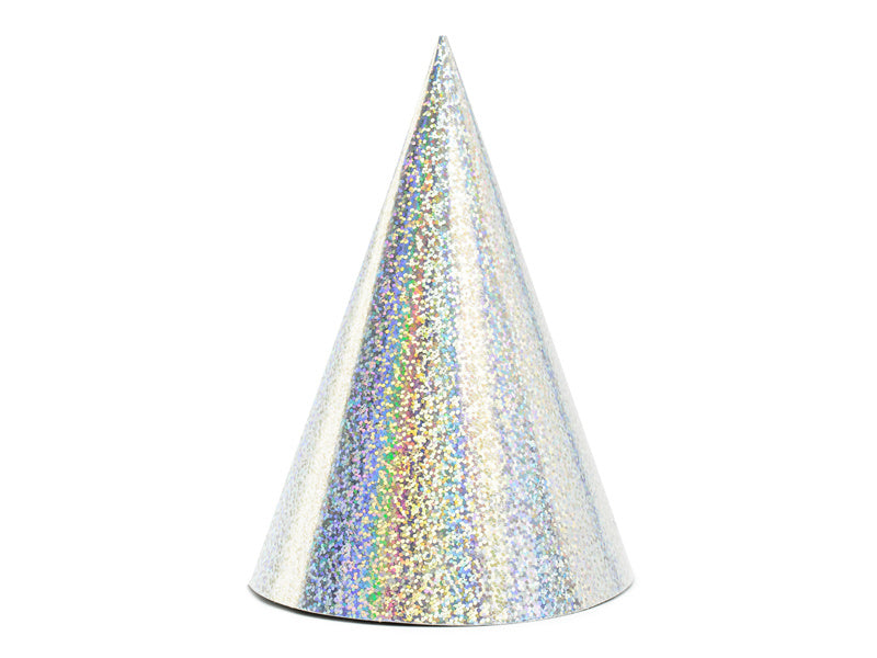 Feestbazaar Holografische Feesthoedjes Zilver - 6 Stuks
