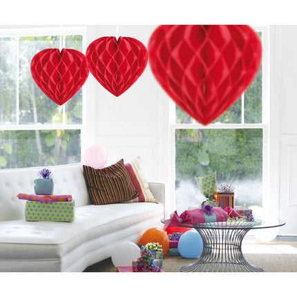 Feestbazaar Honeycomb Hart Rood - 30cm