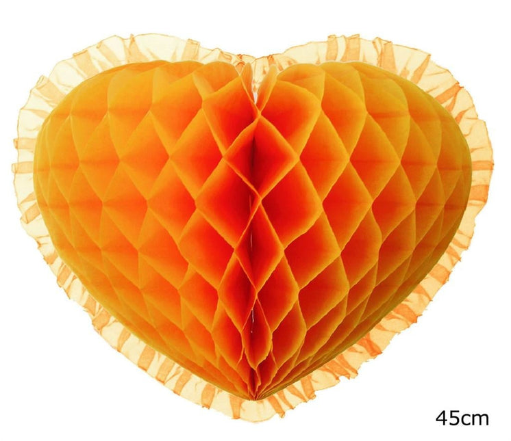 Feestbazaar Honeycomb oranje hart (45cm)