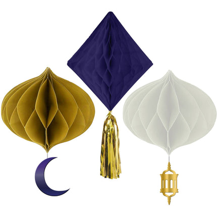 Feestbazaar Honeycomb Set Ramadan Goud/Blauw/Wit (3st)
