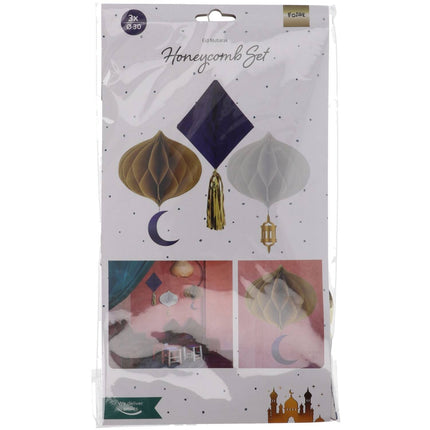 Feestbazaar Honeycomb Set Ramadan Goud/Blauw/Wit (3st)