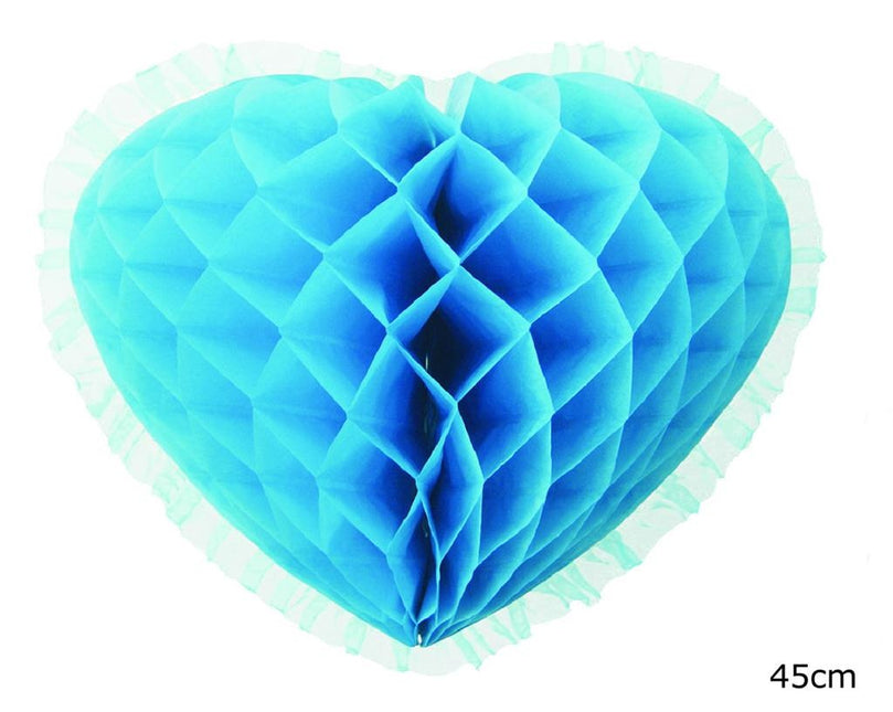 Feestbazaar Honeycomb Turquoise Hart Hangdecoratie (45cm)