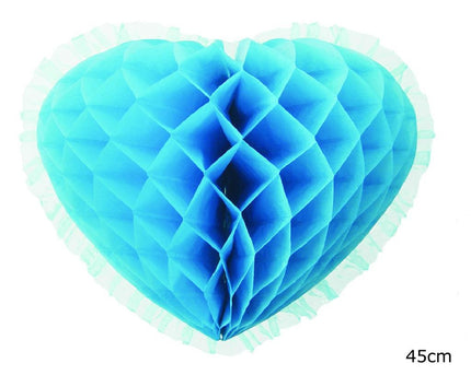 Feestbazaar Honeycomb Turquoise Hart Hangdecoratie (45cm)