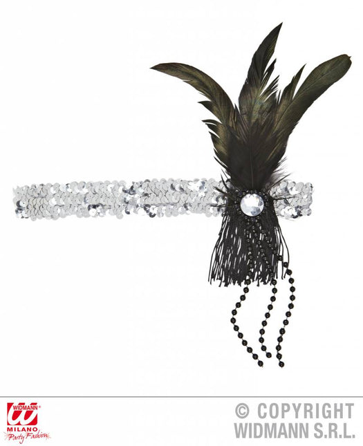 Feestbazaar Hoofdband 20's pailletten zilver