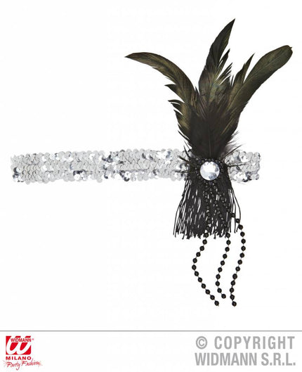 Feestbazaar Hoofdband 20's pailletten zilver