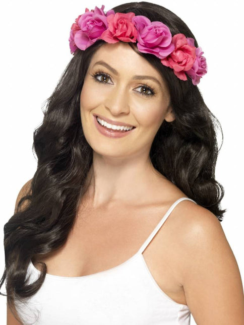 Feestbazaar Hoofdband bloemen neon pink hawaii