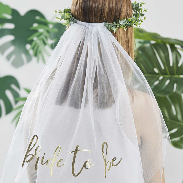 Feestbazaar Hoofdband 'Bride To Be' Sluier Eucalyptus