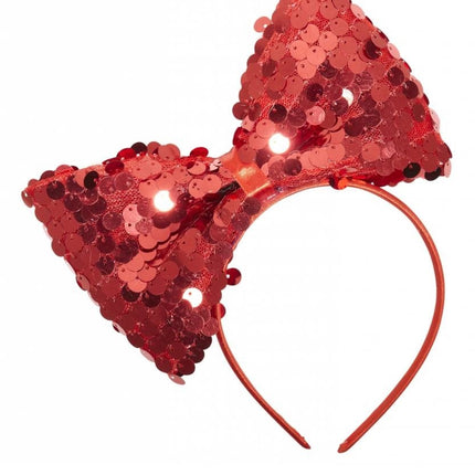 Feestbazaar Hoofdband met paillettenstrik rood