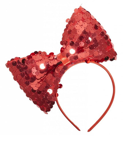 Feestbazaar Hoofdband met paillettenstrik rood