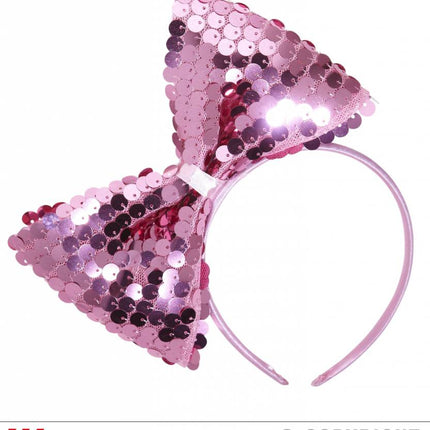 Feestbazaar Hoofdband met paillettenstrik roze