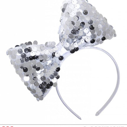 Feestbazaar Hoofdband met paillettenstrik zilver