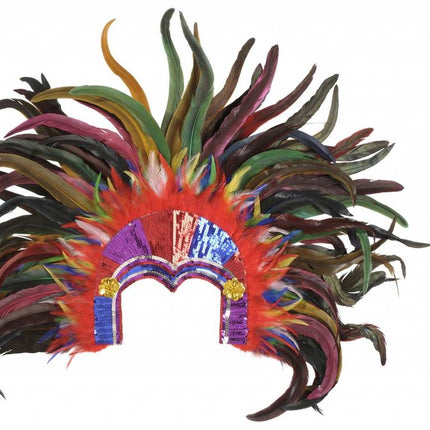Feestbazaar Hoofdband tropicana met pailletten en veren