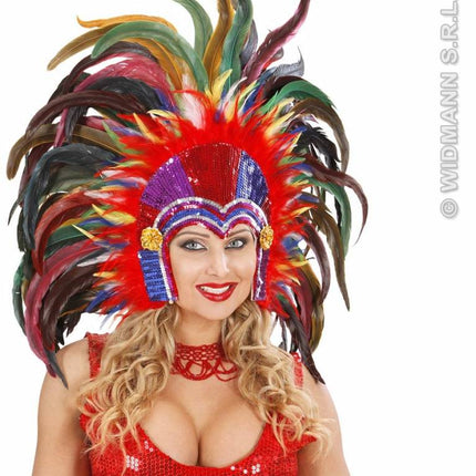 Feestbazaar Hoofdband tropicana met pailletten en veren