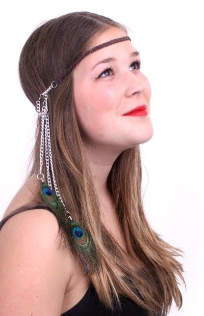 Feestbazaar Hoofdbandje/ ketting Ibiza met pauwveren
