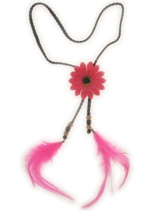 Feestbazaar Hoofdbandje met bloem en veren roze