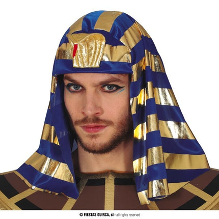 Feestbazaar Hoofddoek Farao Blauw/Goud Kort