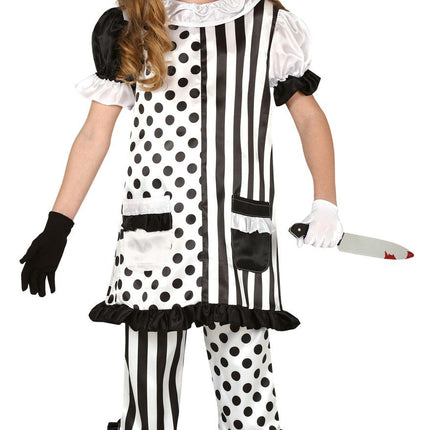 Feestbazaar Horror Clown Kostuum Meisje Zwart/Wit