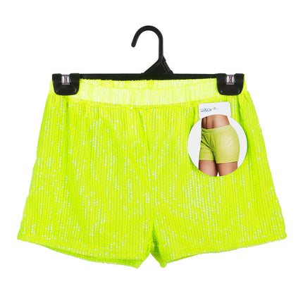 Feestbazaar Hotpants pailletten neon geel