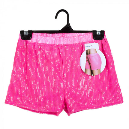 Feestbazaar Hotpants Pailletten Neon Roze