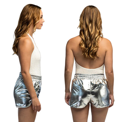 Feestbazaar Hotpants Shiny Zilver Stretch