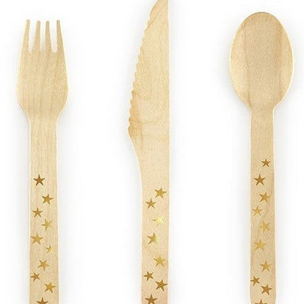 Feestbazaar Houten Bestek Woodland Sterren Goud (18st)