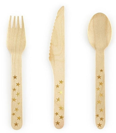 Feestbazaar Houten Bestek Woodland Sterren Goud (18st)