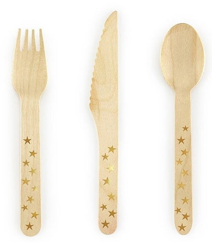 Feestbazaar Houten Bestek Woodland Sterren Goud (18st)