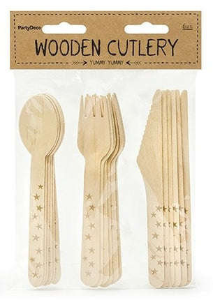 Feestbazaar Houten Bestek Woodland Sterren Goud (18st)