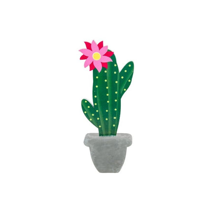 Feestbazaar Houten Cactus Decoratie Met Cement Imitatie Voet (20cm)
