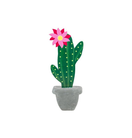 Feestbazaar Houten Cactus Decoratie Met Cement Imitatie Voet (20cm)