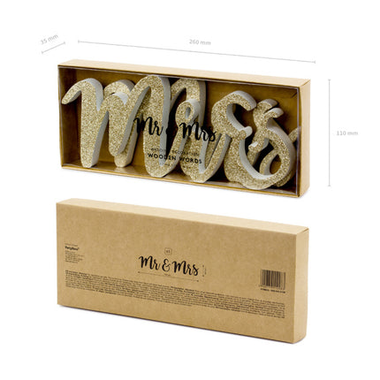 Feestbazaar Houten Decoratie Mr & Mrs Goud Glitter